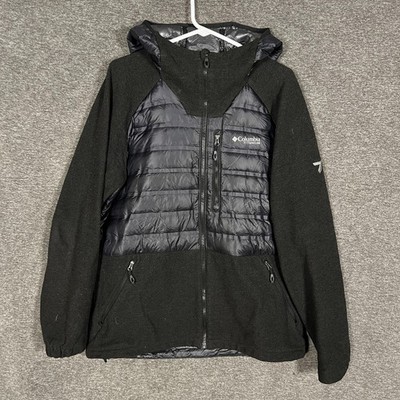 Columbia Titanium Jacket Mens M Black Down Fleece Hooded Full Zip Hybrid