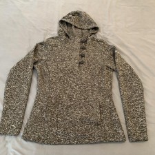 Columbia Hoodie Womens Medium Gray Fleece Henley Button Pullover Kangaroo Pocket