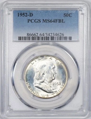 1952-D PCGS MS64FBL Benjamin Franklin Silver Half Dollar Uncirculated BU+