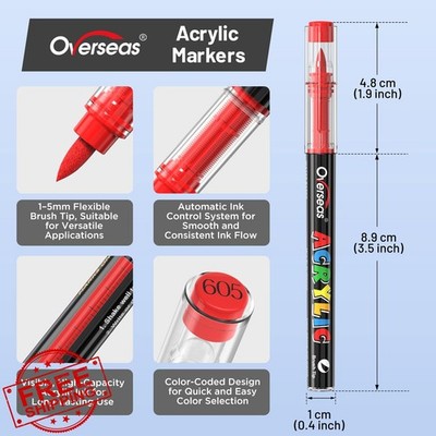 Overseas Acrylic Paint Markers 168 Colors Brush Tip, Quick Dry Liquid Ink
