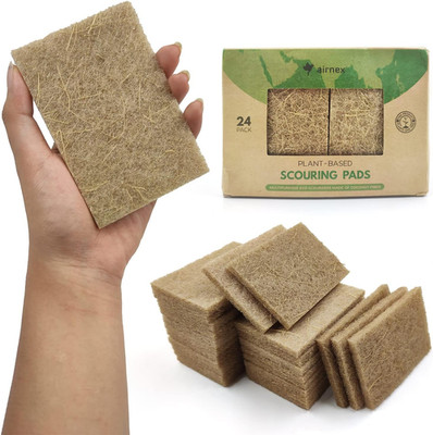 Plant Based Kitchen Scouring Pads - Pack of 24 Coconut Husk Non Abrasive Scrubbi