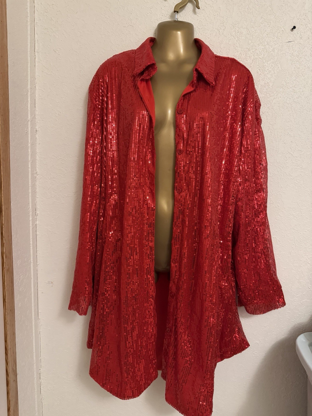 Vibrant Red Sequin Button Blouse Plus Size 4X Lon… - image 1