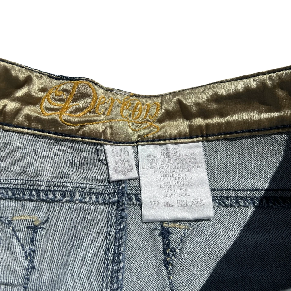 Pantalones Cortos De Colección Y2K Dereon Denim Booty Para Mujer 5/6 Azul Dorado Beyoncé Nuevo Antiguo Stock Foto 3 de 4