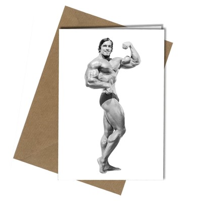 ARNOLD SCHWARZENEGGER CLASSIC FRONT BIZEPS POSE - A5 GRUSSKARTE