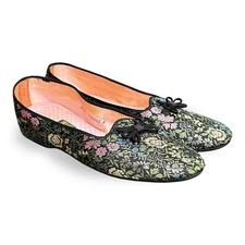 Vintage Daniel Green 70s Floral Brocade Slippers 11EE Whimsical Cottagecore RARE