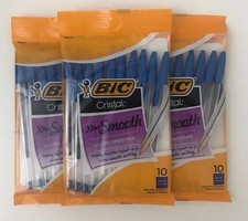 10 BIC Crystal Extra Smooth Ball- Medium Point Pen-1.0mm-Blue- USA SELLER