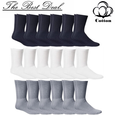 3-12 Pairs Lot Mens Plain Solid Cotton Sports Crew Athletic Work 