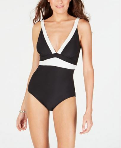 DKNY Colorblocked Empire-Waist One-Piece Swimsuit DI9MS514 Black