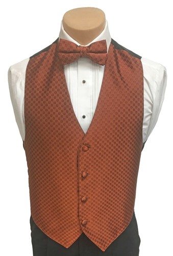 Men's Barassi Cinnamon Tuxedo Vest & Tie Bow Long Cruise Groom Wedding Prom - Picture 1 of 5