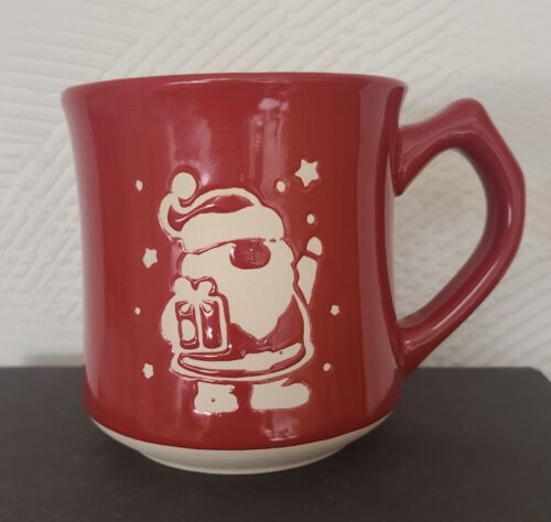 Holiday Time Red White Santa Gnome Stoneware Mug Cup Embossed 14 oz Christmas