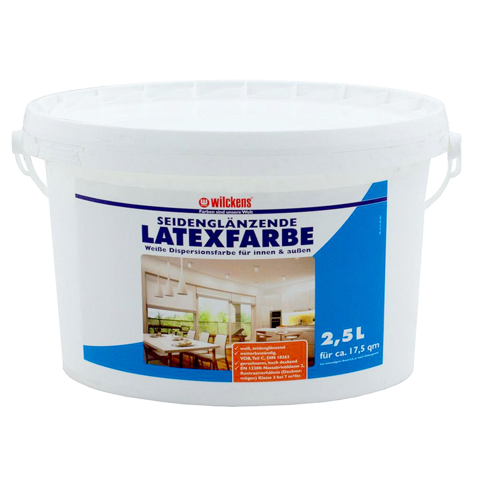 Latexfarbe Wilckens Farbe seidenglänzend Dispersionsfarbe weiß 2,5l (4,08€/1l)