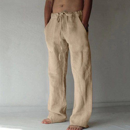 Mens Cotton Linen Loose Pants Solid Color Casual Baggy Beach Summer Trousers AU - Bild 18 von 29