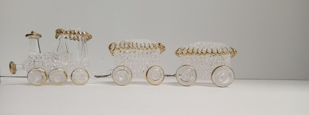 High Quality Handmade Spun Glass Train Figurine W/2 Cars
