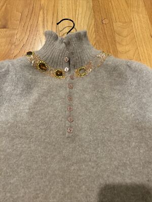 GV2 Buttoned high collar hand-stitched sequins rabbit fur knitted short sleeves