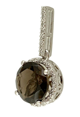 Olivia Diamant & Rauchquarz runder Tropfen Anhänger in Sterlingsilber