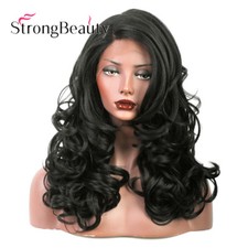 Yaki Body Wave Synthetic Lace Front Wigs for Women L Part Black 1B Color Hair