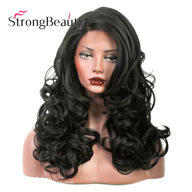 Yaki Body Wave Synthetic Lace Front Wigs for Women L Part Black 1B
