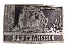 Vintage Solid Pewter Men's Belt Buckle San Francisco Cable Car Design 3"x 2" GC