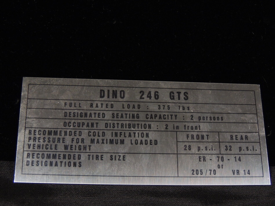 Ferrari Dino 246 GTS Glove Box Door Aluminum Plate US Models 1972-1974 New