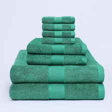 8 Pack Green Towel Set 2 Bath, 2 Hand, 4 WashCloth Towels 100 Cotton Ring Spun
