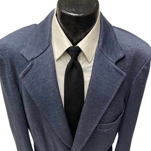 Vintage 70's BESPOKE Blue MOD Sport Coat Knit Cotton Jacket DISCO SUMMER Blazer - Picture 2 of 8