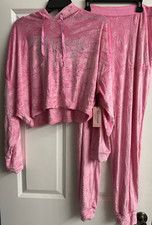 NWT Juicy Couture Pink Bling Velour Hooded Shirt  Pants Pajama Set Size XL