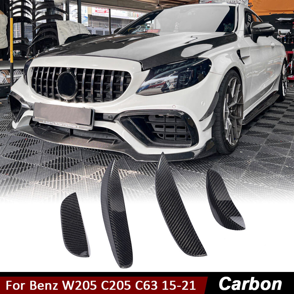 For Benz W205 C205 C63 15-21 Real Carbon Front Bumper Lip Splitters Canard Fins