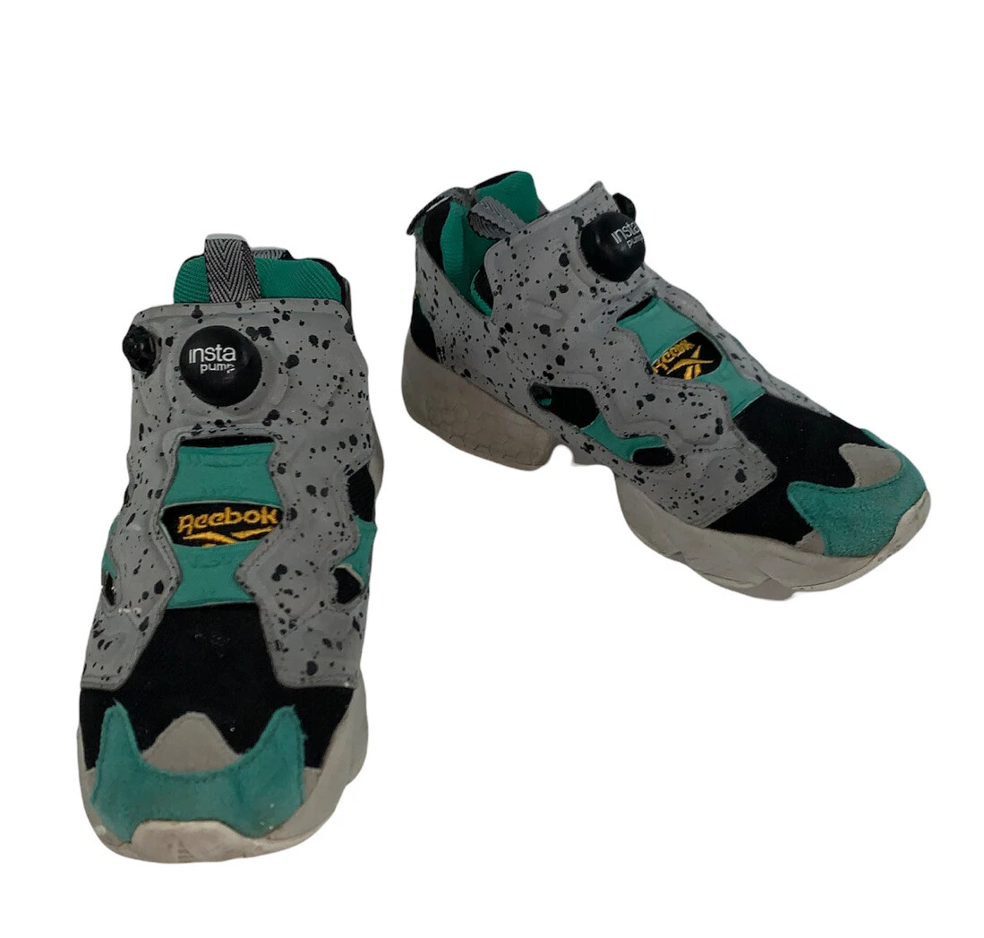 Reebok Sneakers Womens 5 Green Gray Black Splash Fashion Shoe StreetWear Festiva