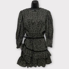 LoveShackFancy Gray Black & White Floral Lorelei Ruffle Mini Dress Size Medium
