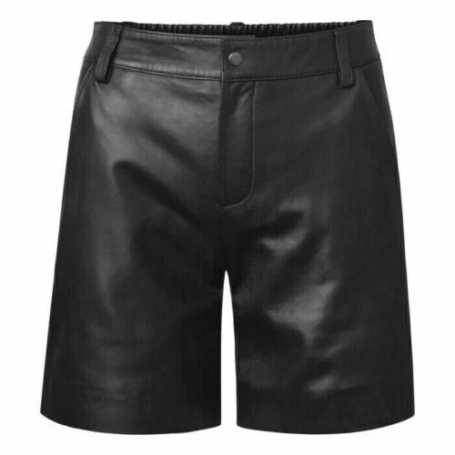 New Soft Genuine Black Leather Shorts For Men's Slim Fit Causal Out Wear Shorts