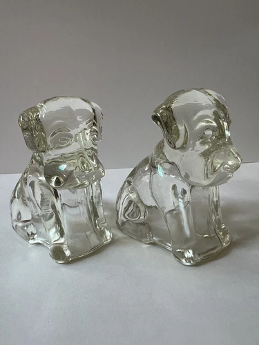 Vintage 2 Federal Glass Dog Candy Containers Dog 1940's Collectable Clear Pups