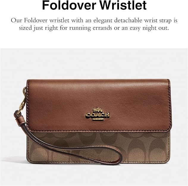 Coach Foldover Wristlet In Signature Khaki And Saddle in Original