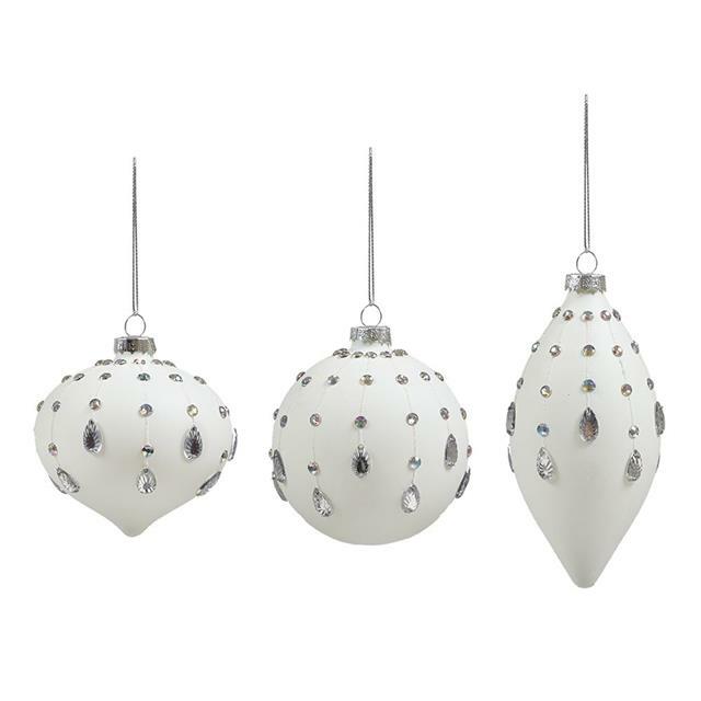 Premier Decorations 80-110mm White w/ Silver Jewel Drops Christmas Bauble (Singl
