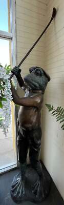 Bronze Golfing Frog Garden Statue   71'' Yard Art Sculpture | Local Pickup Only