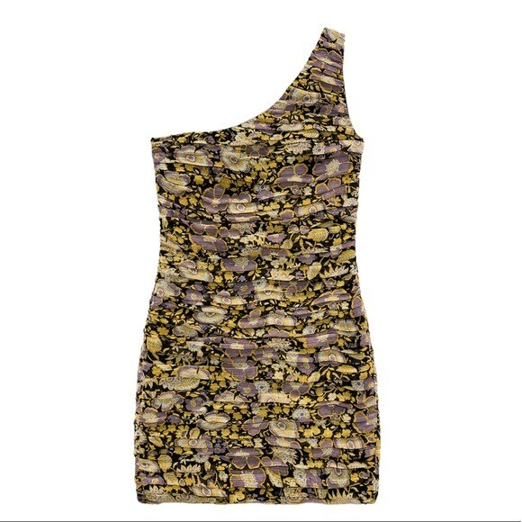 NWT Women ZARA PRINTED DRESS WITH DRAPING ONE SHOULDER GREEN BLOGGERS FAV  XL | eBay