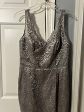 David's Bridal Womens Sheath Dress Beige Floral Lace V Neck Lined Zipper 8