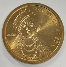 2002 Somalia 100 Shillings Brass Coin  Queen of Sheba  UNC/Toned