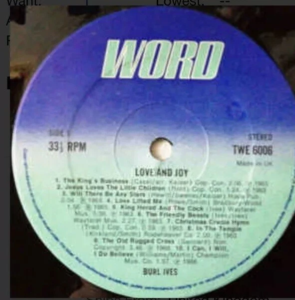Burl Ives ‎– Love And Joy LP (NM-M) - Image 3 of 4