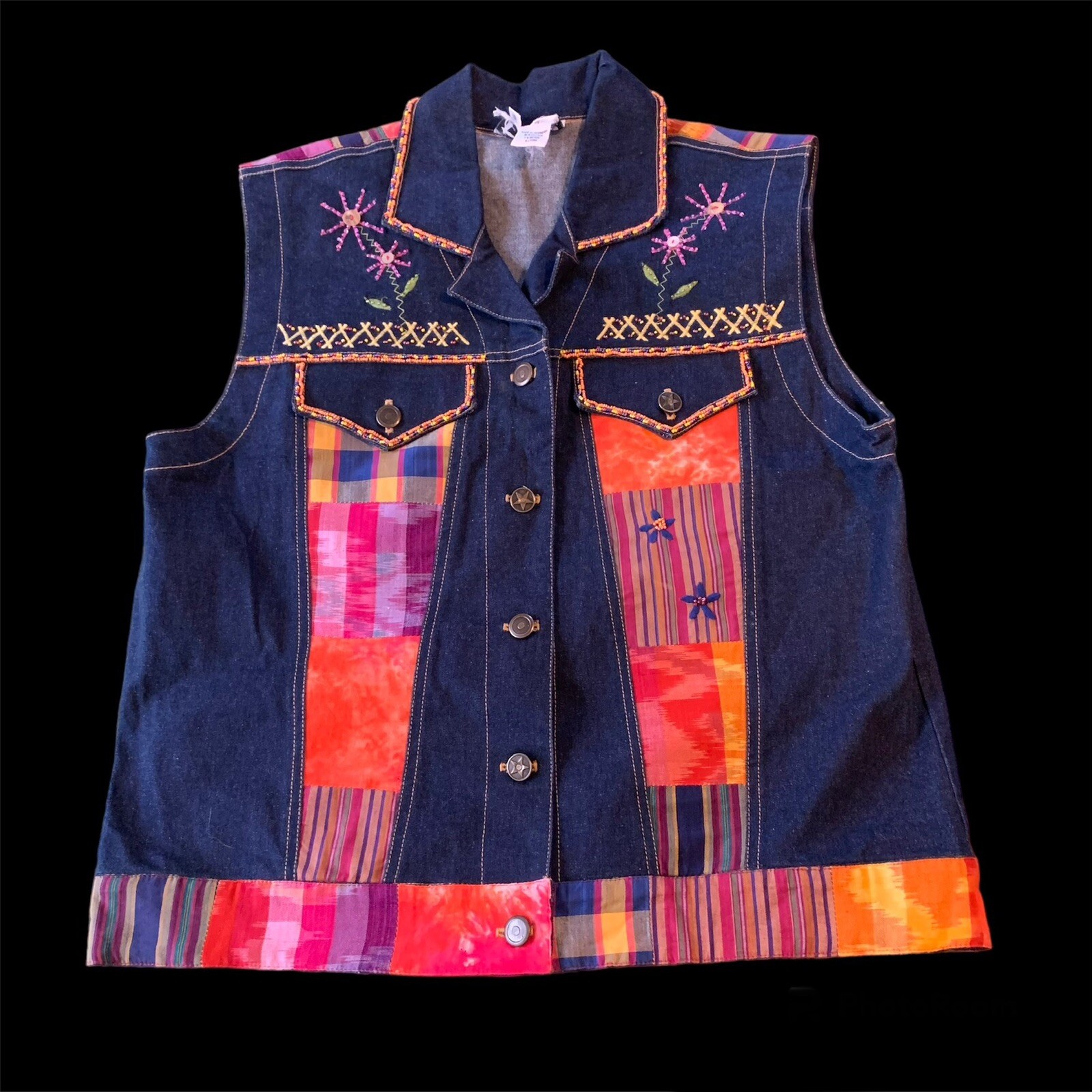 Vintage Patchwork Beaded Denim Best (Medium) - image 1