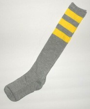 OLD SCHOOL knee high TUBE SOCKS Gray Yellow Juniors Size 9-11  1 pair  NEW