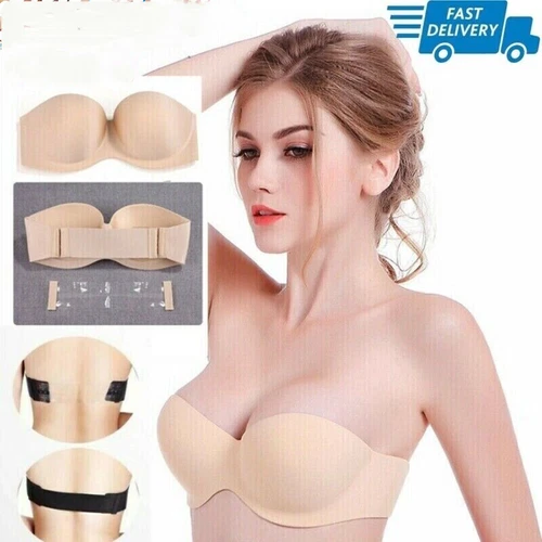 Strapless Padded Push Up Bra Clear Back Straps Bras Wedding Party Invisible Bra - Picture 3 of 14
