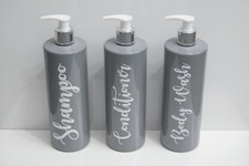 Image of GLOSS WHITE TEXT GREY BOTTLE MRS HINCH INSPIRED BATHROOM DISPENSER 500ML PUMP