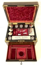 Antique Victorian Rosewood & Brass Vanity Box with Fitted Interior & Drawer