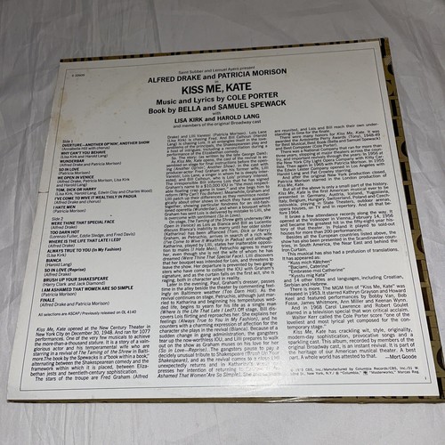 KISS ME KATE Alfred Drake and Patricia Morrison Vinyl LP Record 12” - Picture 2 of 6