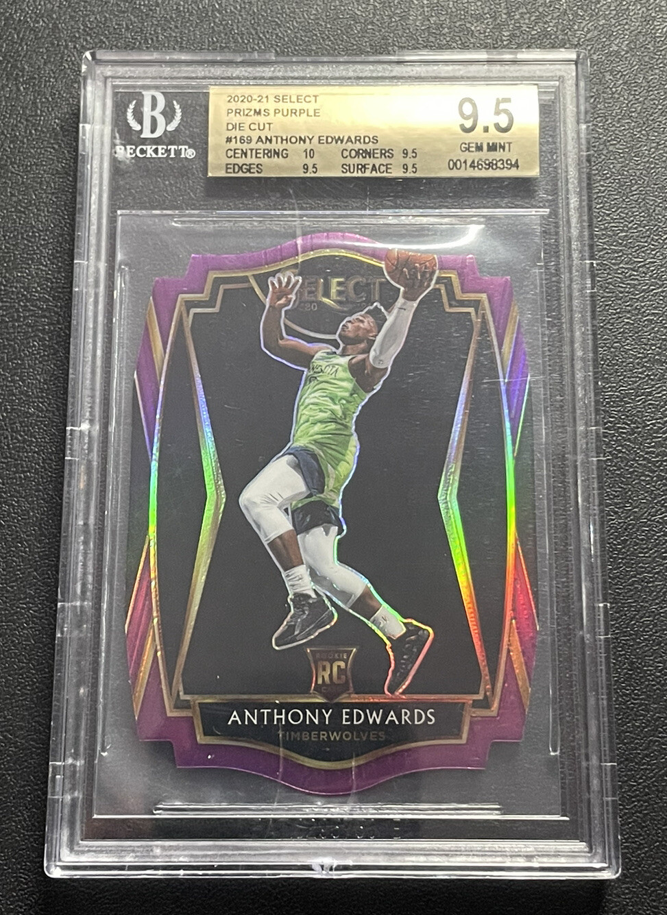 2020 Select Anthony Edwards Premier Level Purple Die Cut 79/99 BGS 9.5 True Gem!