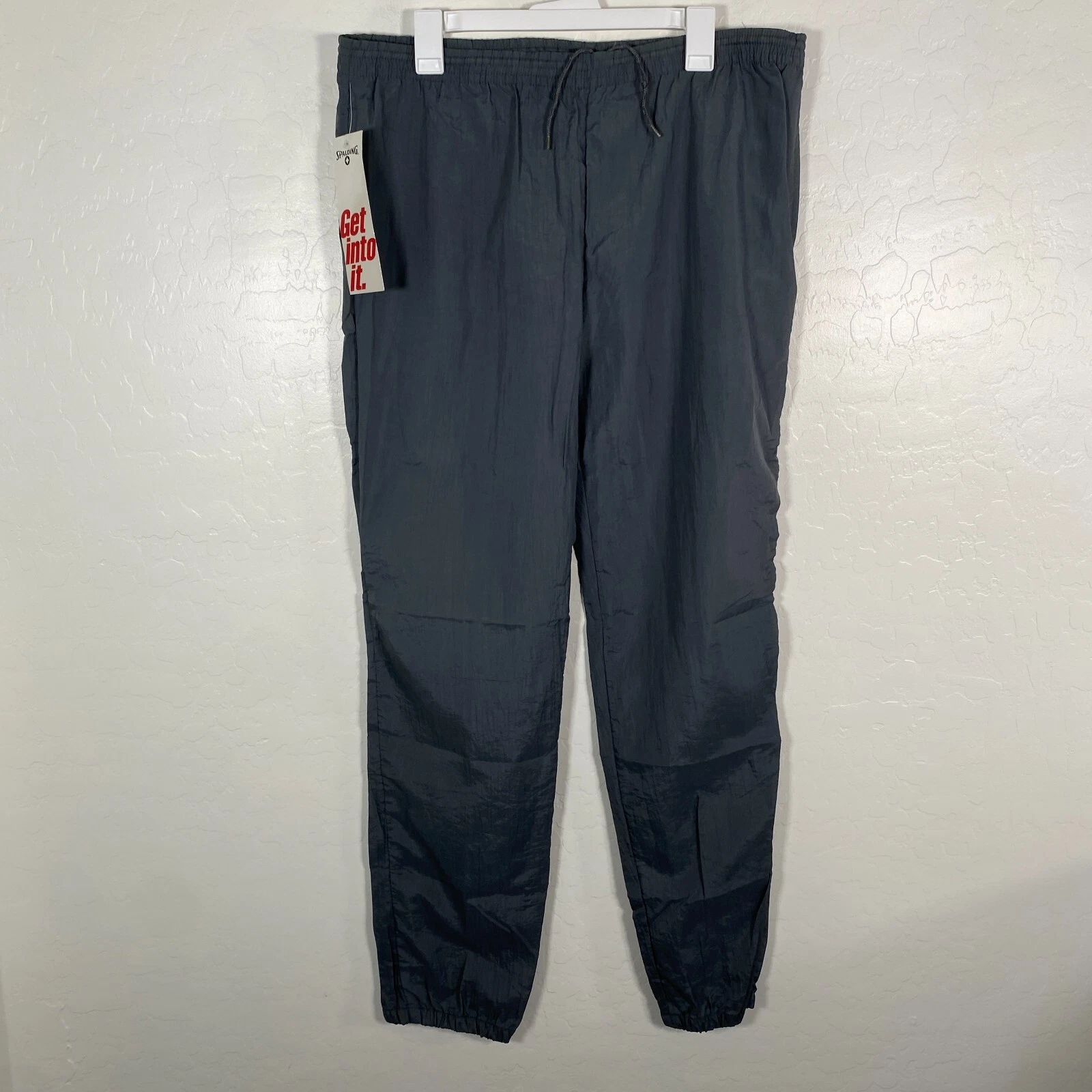 Vintage Spalding Pants Mens Large Gray Sweatpant Windbreaker Jogger Gym New