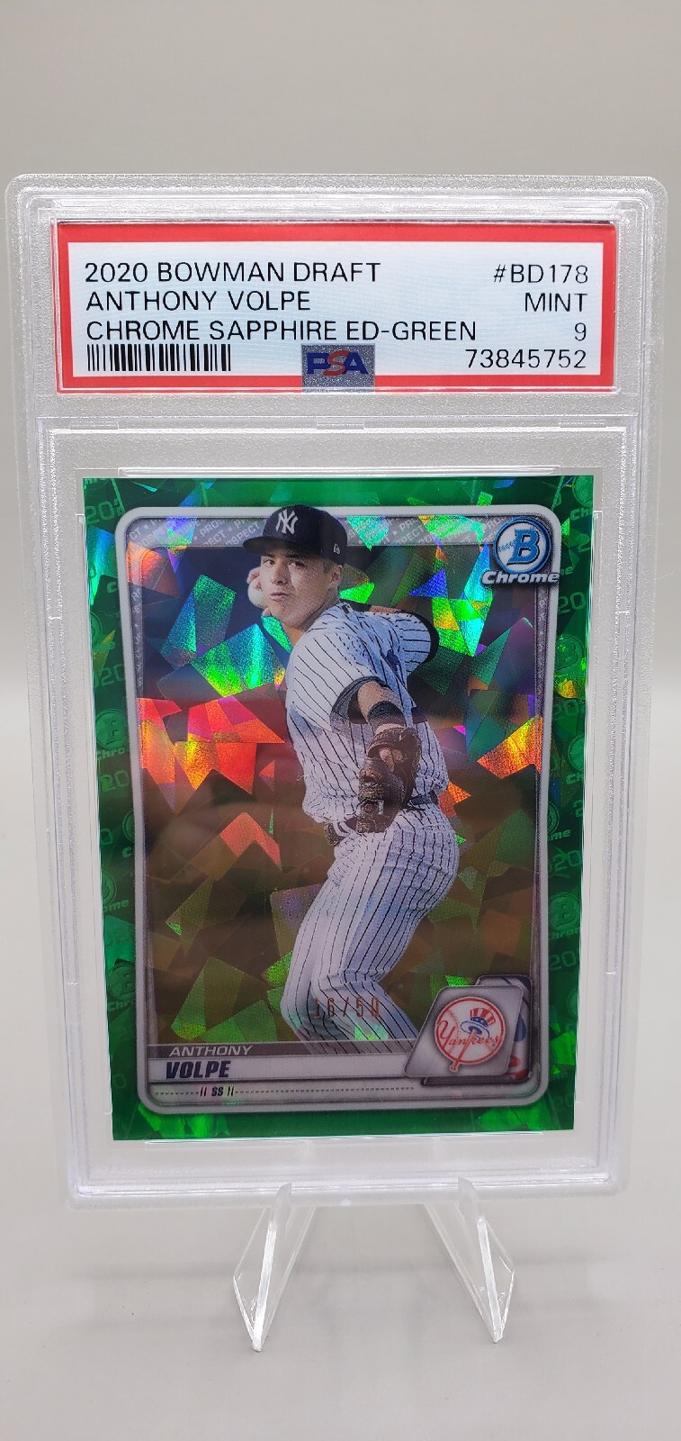 2020 Bowman Draft Chrome Sapphire ANTHONY VOLPE Green Refractor /50 PSA 9 Mint