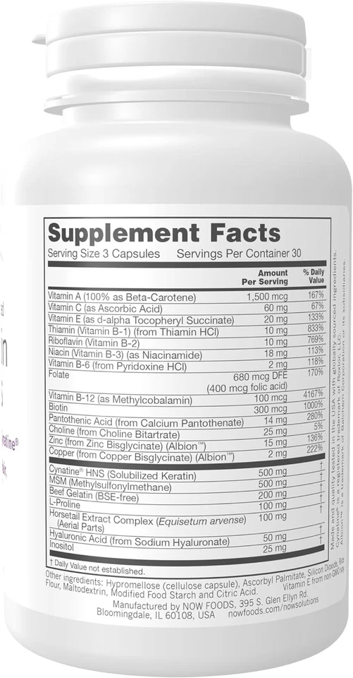 NOW Solutions, Cabello, Piel y Uñas, Suplemento con Cinatina, 90 Cápsulas Vegetales Foto 2 de 4