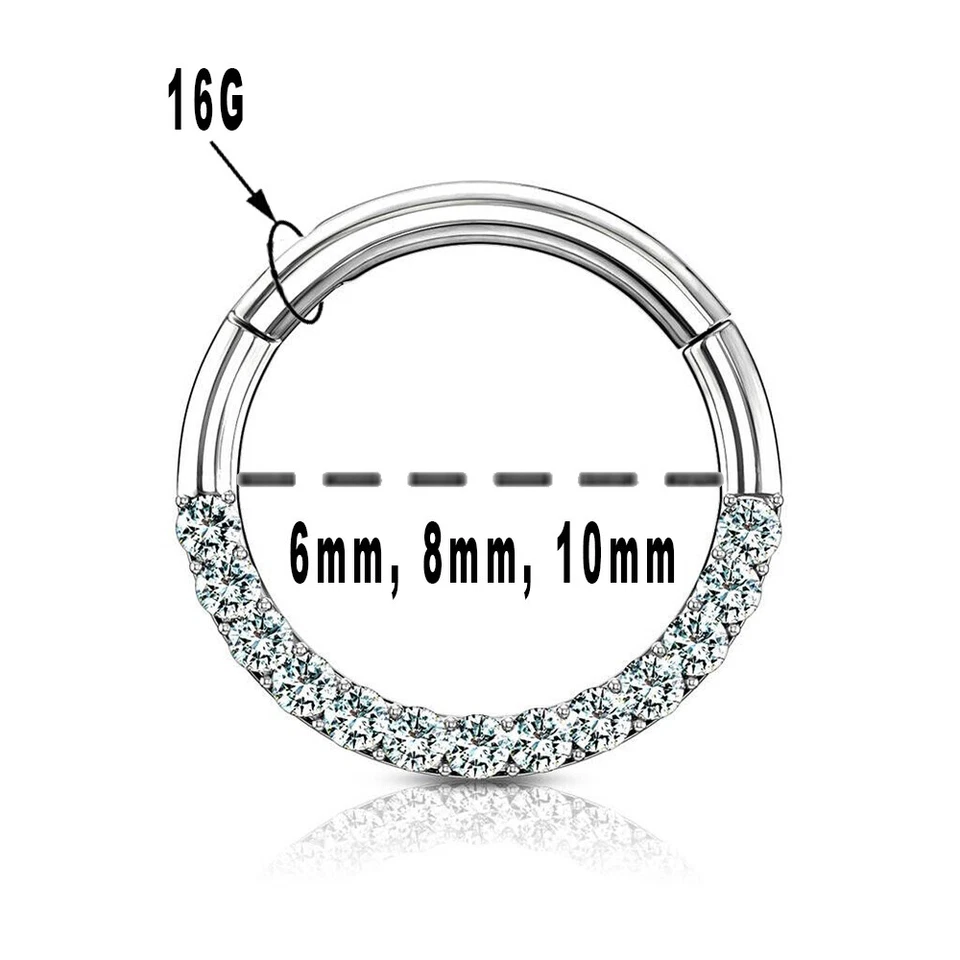 Anillo de aro con bisagras de oro macizo de 14k 16G con circonita pavimentada para nariz tabique Daith y más Foto 2 de 4