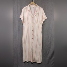 Terra & Sky Stripped Button Front Maxi Shirt Dress Womens 14W Multicolor Coastal
